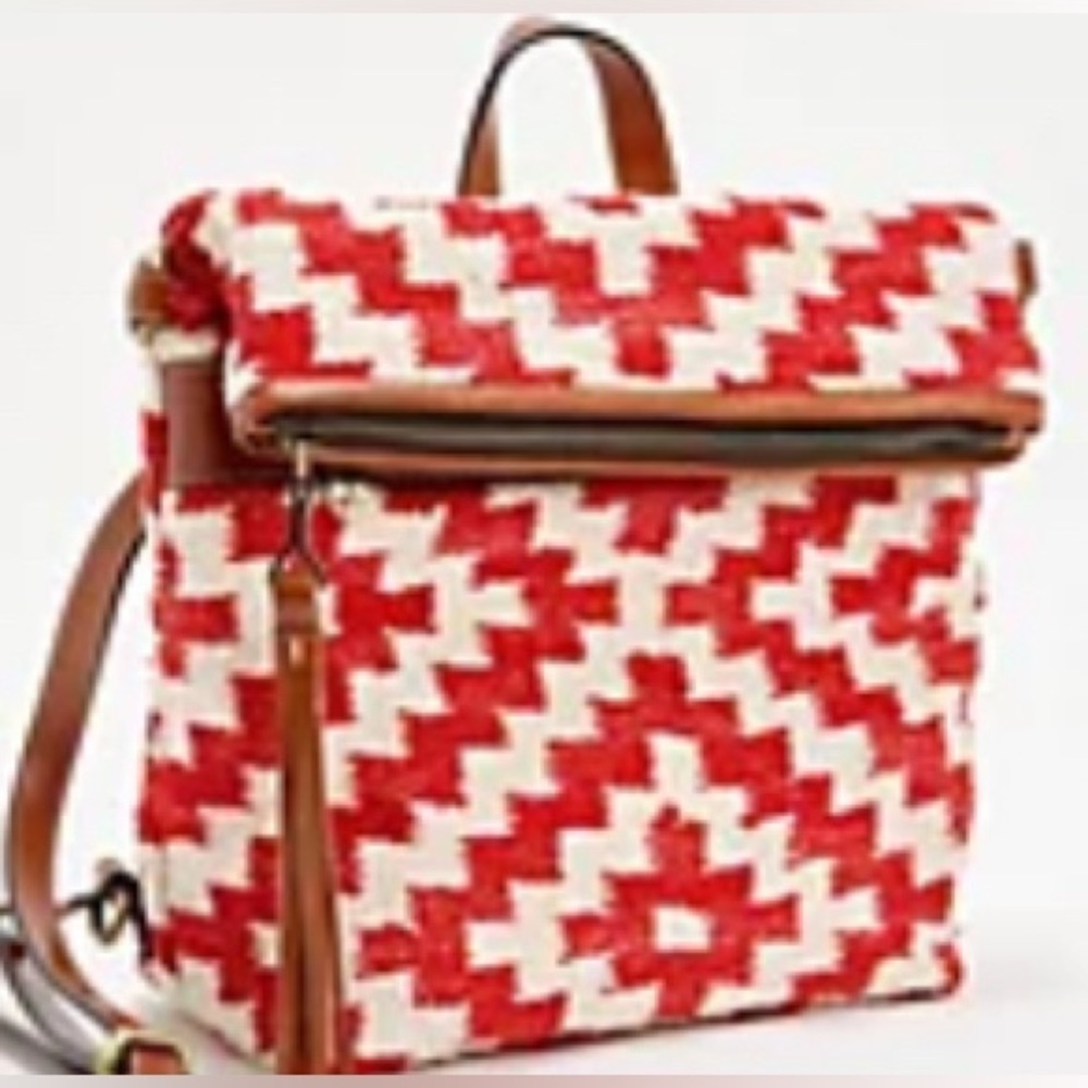 Patricia Nash Woven Casoli Convertible Backpack Papaya Red